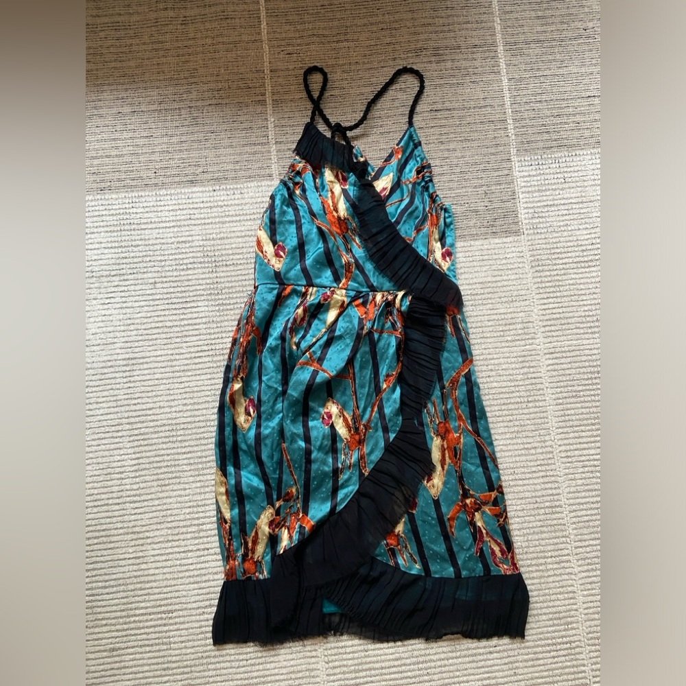 ANTHROPOLOGIE HYPE Silk Floral Faux Wrap Dress